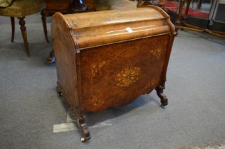 A Victorian inlaid walnut dome top Canterbury with hinged cover.