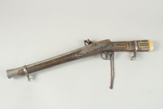 A VERY FINE 18TH CENTURY PERSIAN OR CAUCASIAN MICRO-MOSAIC INLAID LEATHER-WRAPPED BLUNDERBUSS, - Image 1 of 14