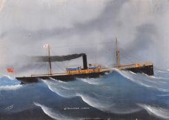 G. Roberto (19th/20th Century), 'SS Guillemot - London', watercolour and gouache, signed and