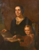 Late 19th Century English School, a portrait of a mother and child reading an illustrated book,