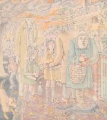 Norman Clark (1913-1992), 'November', figures selling poppies, watercolour and ink, signed in