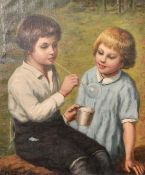 Early 20th Century European School, children blowing bubbles, oil on canvas, indistinctly signed,