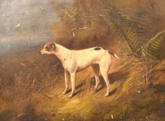 Mid-19th Century English School, scene of a dog in a landscape, oil on canvas, 15
