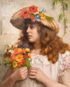 Rowland Holyoake (1861-1928), female figure in a hat adorned with wildflowers and carrying a spray