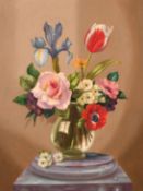 Alexander Wilson, a still life of mixed flowers in a glass vase, oil on board, signed, 18