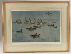PETER SCOTT. Ducks on a Pond photolithograph. Signed in pencil and numbered 99/850, area inside