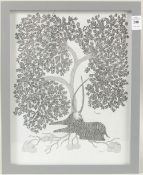 RAM SINGH URVETI (B. 1970) INDIAN GOND ARTIST. A deer sat beneath a tree, ink on paper. Signed,