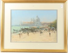 T. GARLAND. Venice with a street market, pastel. Signed. 13