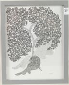 RAM SINGH URVETI (B. 1970) INDIAN GOND ARTIST. A bird beneath a tree, ink on paper. Signed, 14
