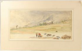 James Duffield Harding (1793-1863) 'Near Lucerne, Switzerland', figures holding parasols with cattle