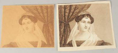 19TH CENTURY ENGLISH SCHOOL. Bust Portrait of a Lady, watercolour. Unframed, 5.25