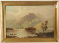 SIDNEY YATES JOHNSON. A Misty Day, Loch Lomond, oil on canvas. 15.5