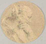 18TH CENTURY ENGLISH SCHOOL. study of a gentleman, pencil, circular, unframed.