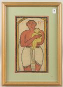 ATTRIBUTED TO JAMINI ROY (1887-1972) INDIAN. Study of a figure and child, gouache on paper. 14.5
