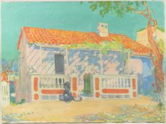 20TH CENTURY ENGLISH SCHOOL by Ernest Shepard. View of a Continental house, oil on canvas.
