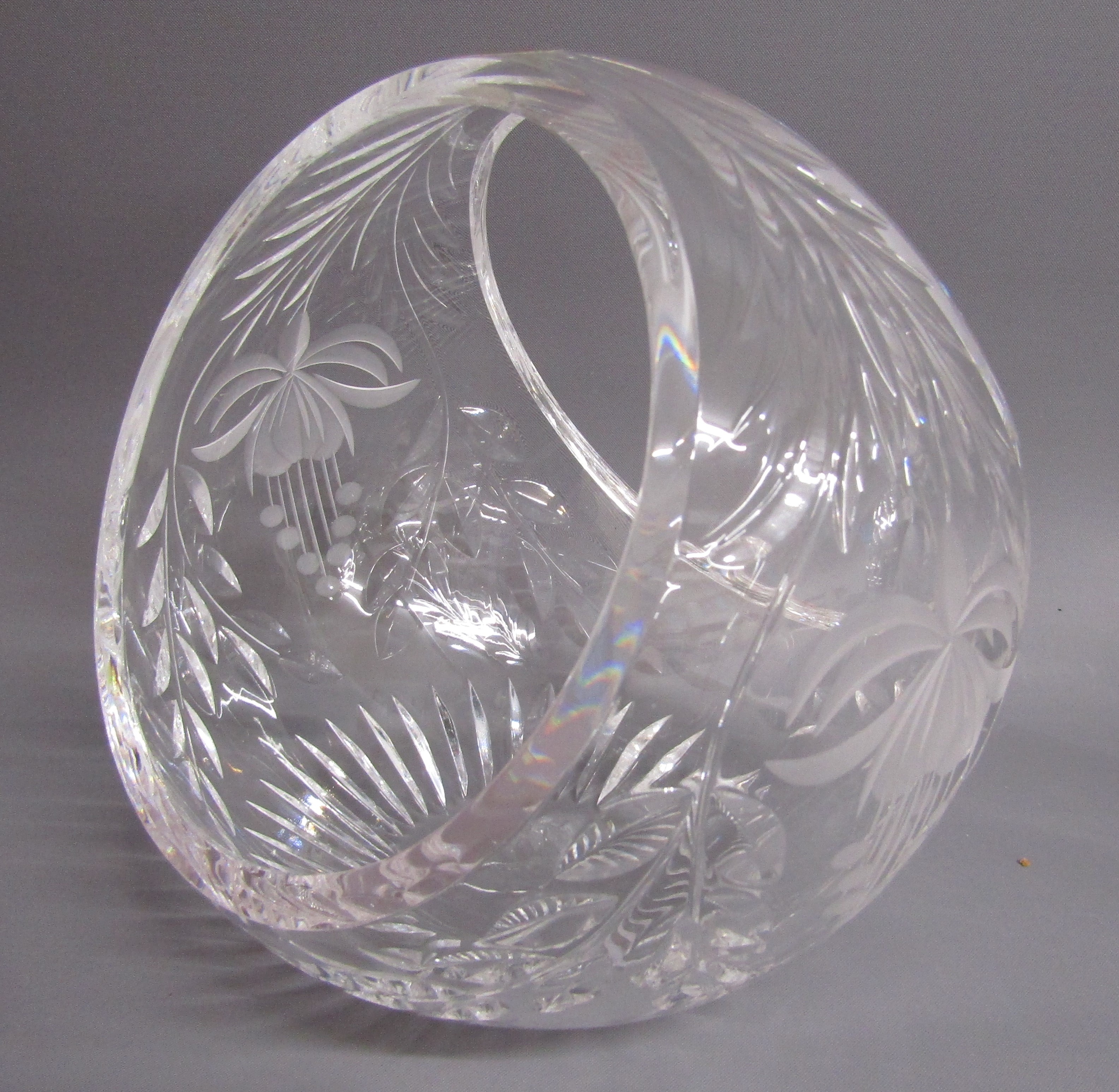 Royal Brierley crystal basket dish, Hadeland dolphin figure and bowl with etched flowers - Image 2 of 4