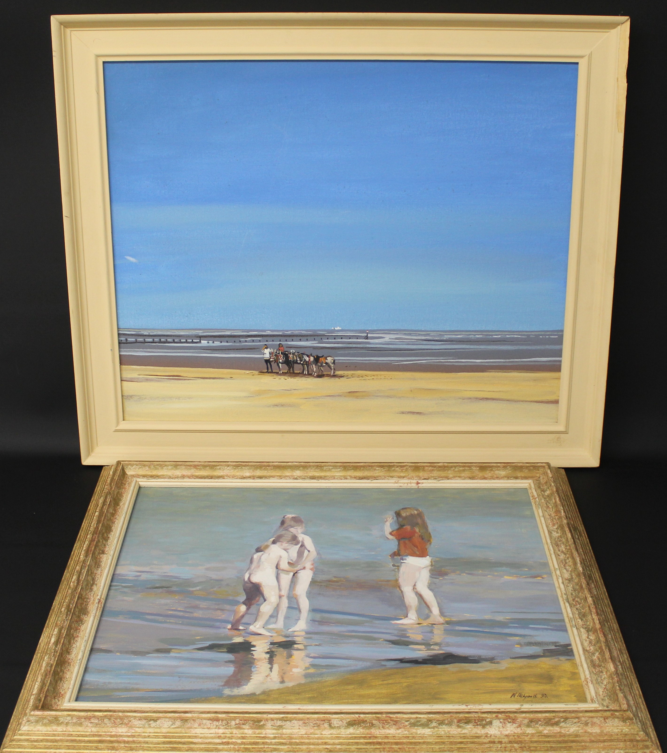 Oil on canvas "Donkeys" by Gervase Elwes 70cm x 58.9cm & oil on board "Collecting Water" by Neil