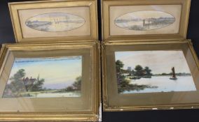 Pair of framed watercolours depicting Broadland landscape with wherries signed P D Chamberlin (54.