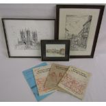 Roy Fisk print of Lincoln Cathedral and Brayford circa 1935 and hand signed print of Steep Hill