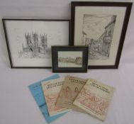 Roy Fisk print of Lincoln Cathedral and Brayford circa 1935 and hand signed print of Steep Hill