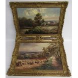 Pair of oils on canvas depicting harvest scenes in ornate gilt frames - signed A.Turner - approx.