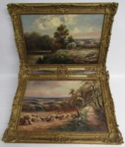 Pair of oils on canvas depicting harvest scenes in ornate gilt frames - signed A.Turner - approx.