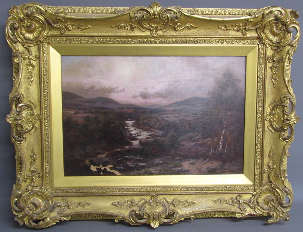 Framed oil on canvas 'Glenesk from top of Burns Wood' signed but faded attributed to Allan Ramsay - Image 2 of 7