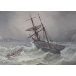 Gilt framed oil on canvas by John Taylor Allerston (1828-1914) depicting lifeboat Seagull rescuing