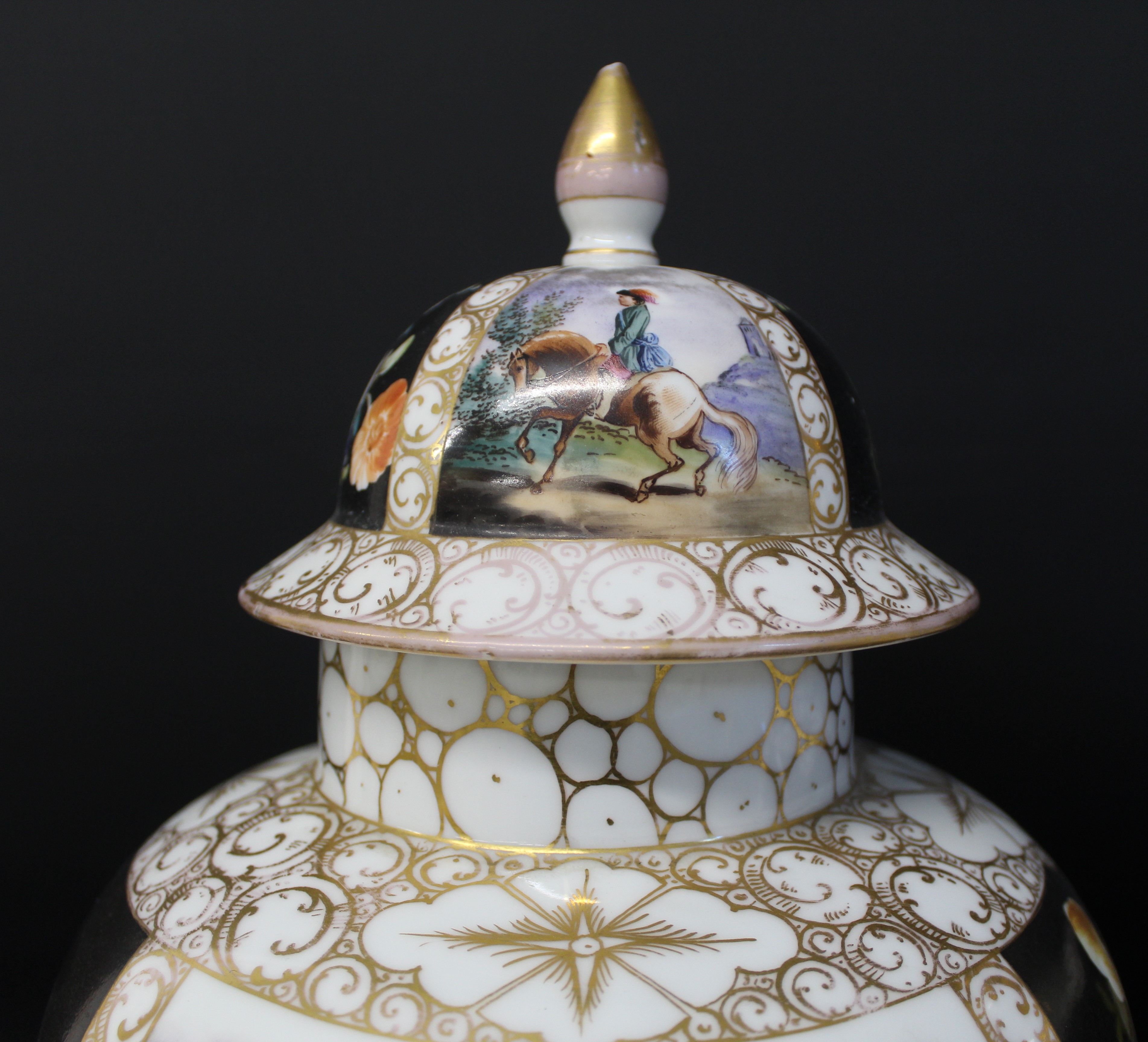 Pair of large 19th century Augustus Rex porcelain jars and covers, each with polychrome decoration - Image 3 of 9