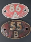 (Railwayana) 2 locomotive shed plates 86A Cardiff & 55B Stourton