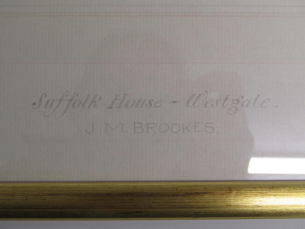 J.M Brookes framed watercolour 'Suffolk House - Westgate' Louth, approx. 46cm x 37cm and D - Image 3 of 5