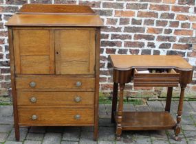 Oak cabinet W 77cm D 47cm Ht 114cm & a 1930's sewing table W 69 D 38 Ht 69cm