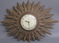Smiths Sectric Ventnor sunburst wall clock. W 69cm