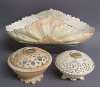 Locke & Co Worcester oval petal dish 614, potpourri bowl 429 and ivory potpourri dish 3282