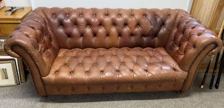 Brown leather Chesterfield sofa approx. 2 m in length