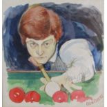 Original Colin Carr watercolour 'Steve Davis' autographed by Steve Davis and signed Colin Carr