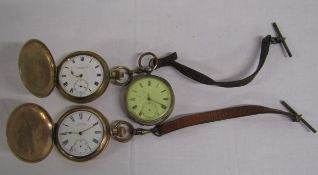 3 pocket watches - A.W.W. Co Waltham Mass gold plated, Thomas Russell & Son Liverpool gold plated