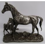 Horse and foal silver plated cast figurine - approx. 24cm x 21.5cm x 9cm