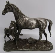 Horse and foal silver plated cast figurine - approx. 24cm x 21.5cm x 9cm