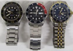 3 men's Seiko watches - Fiftyfive Fathoms rotor system (currently working) - automatic 10 bar (