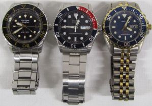 3 men's Seiko watches - Fiftyfive Fathoms rotor system (currently working) - automatic 10 bar (