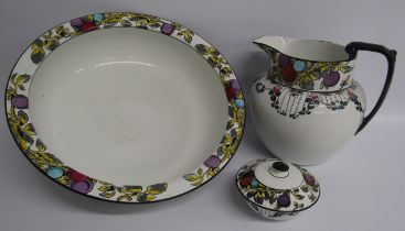 Burgess & Leigh Burslem Burleigh ware wash bowl, water jug and lidded soap dish