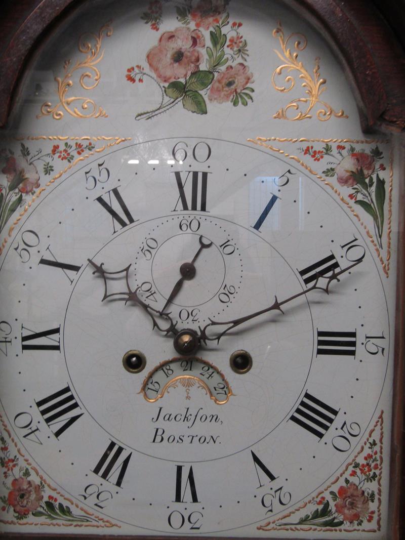 Victorian long case clock with painted face maker Jackson of Boston Ht 203cm W 49cm - Image 2 of 6