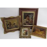 Crystoleum framed prints include - Konrad Keisel lady with fan - children playing - 3 ladies and