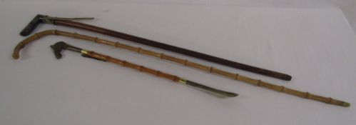 Bamboo cane and shoe horn and walking stick with silver plated handle
