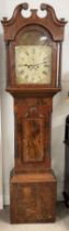 Victorian longcase clock by Musson of Louth with mixed wood case, painted dial & 8 day movement Ht