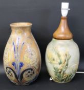 Bourne Denby Danesby Ware table lamp with fish motifs & large saltglazed stoneware vase 31cm H