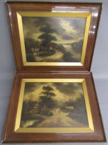 2 framed oils on canvas - one signed R Keen - depicting village landscapes - both appear to be by