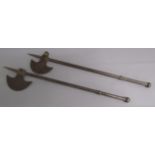 Pair of 19th Century possibly Indian battle axes / tabarzin with concealed daggers - one missing