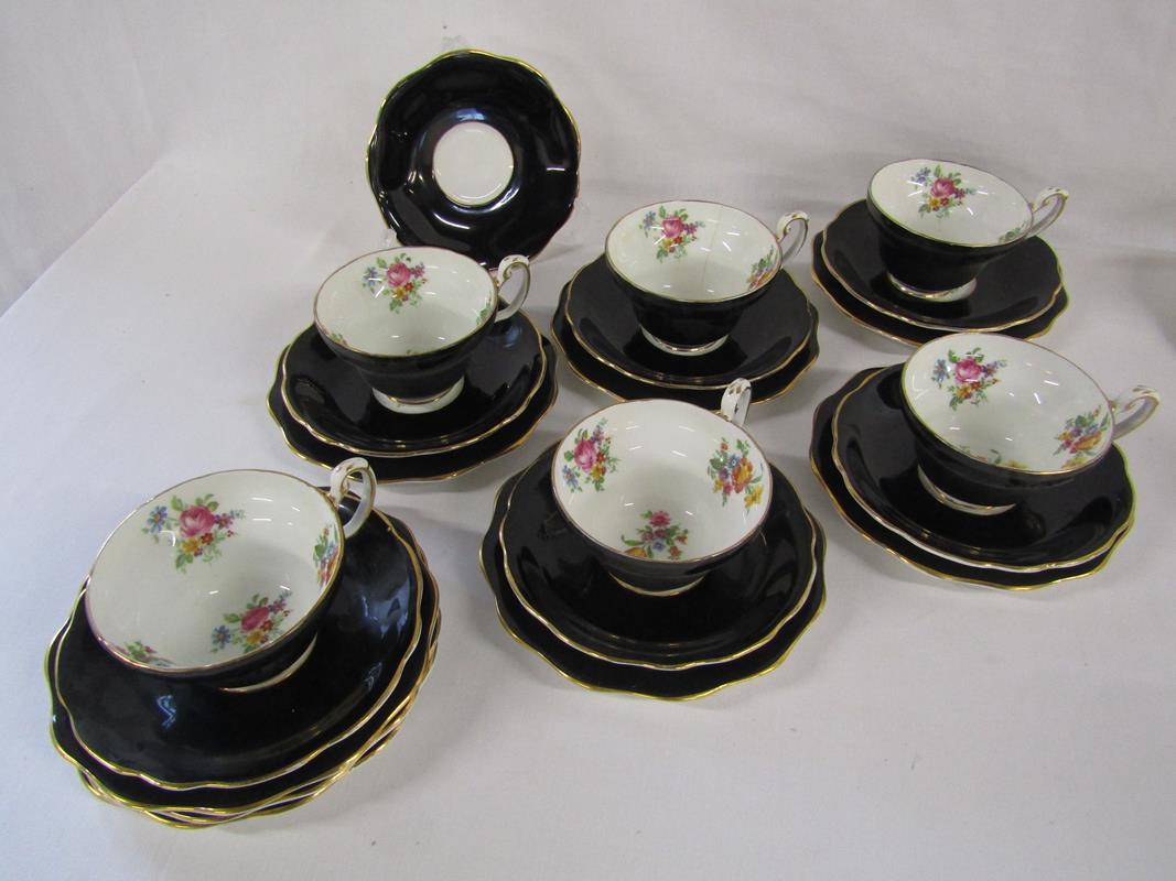 Collection of cups and saucers includes Foley black and gold floral trios, Royal Sutherland (5 - Image 2 of 8